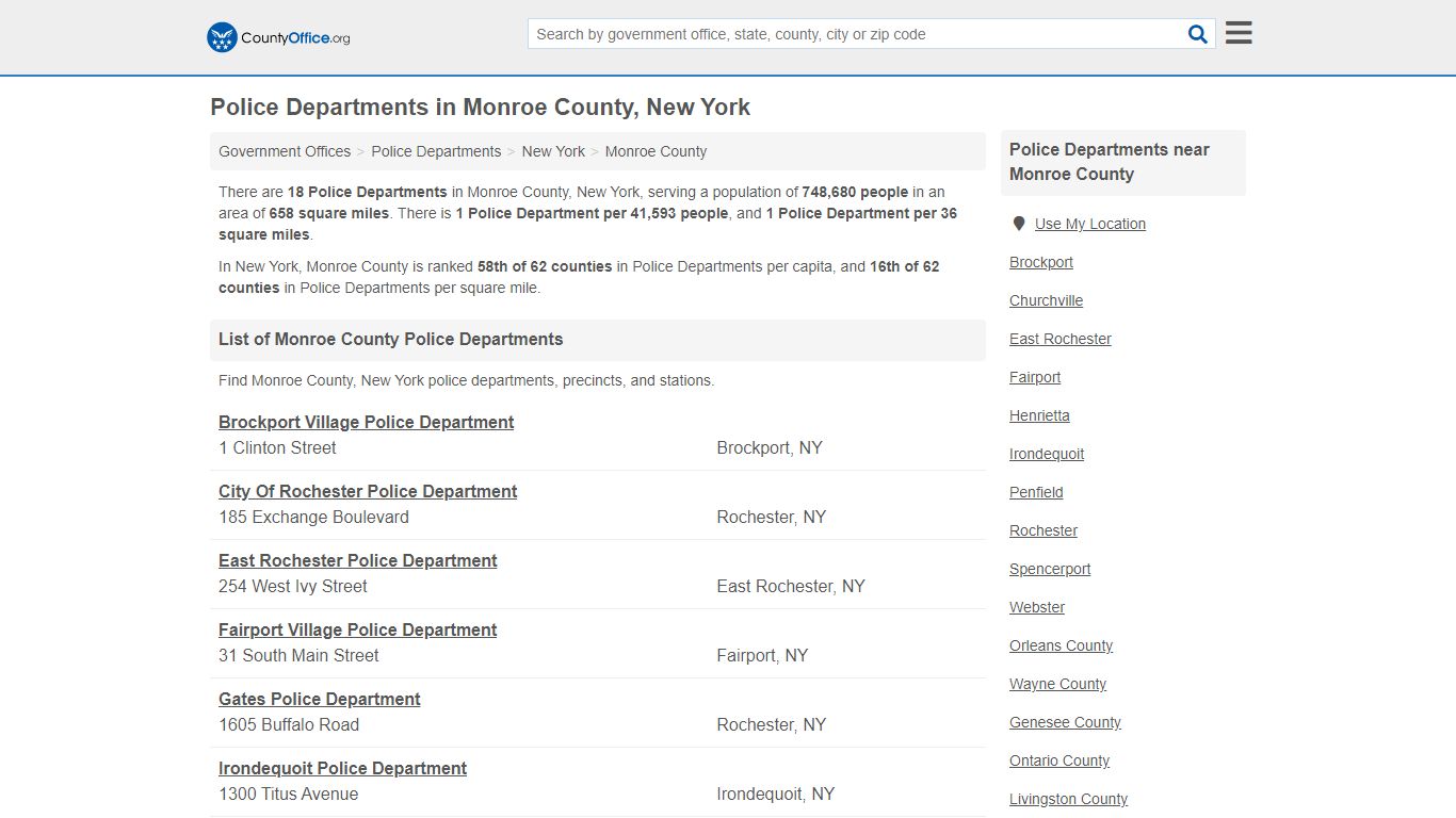 Police Departments in Monroe County, New York - County Office