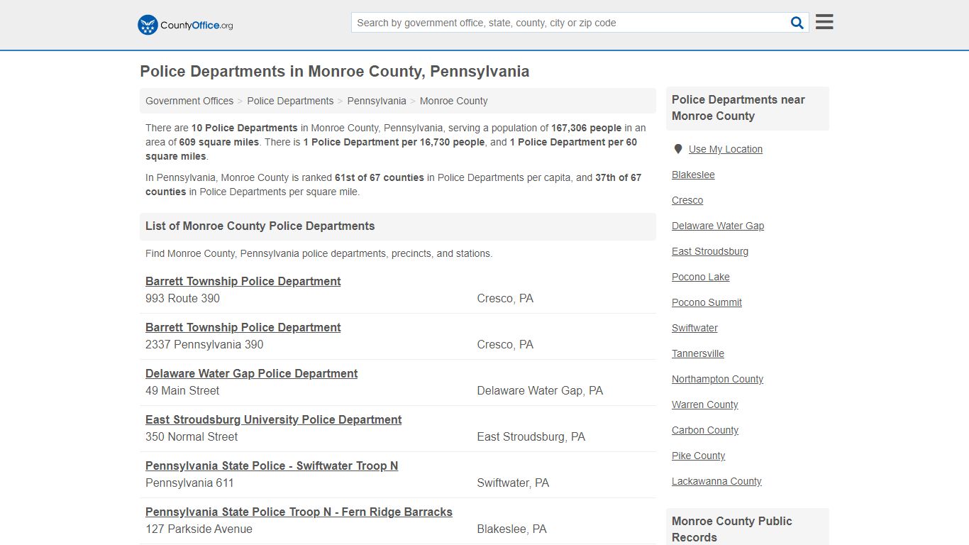 Police Departments - Monroe County, PA (Arrest Records & Police Logs)